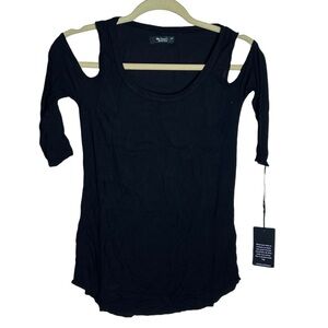 Michael Lauren Revolve Renzo Black Open Shoulder 3/4 Sleeve Top, XS